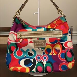 Coach Multicolor Signature Print Shoulder Bag with Gold Hardware